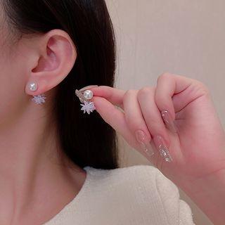 Faux Pearl Flower Drop Earring E5129 - 1 Pair - White - One Size