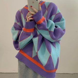 Diamond Round-neck Long-sleeve Sweater