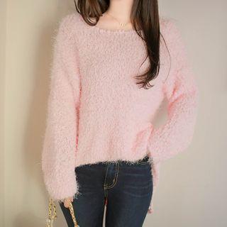 Pastel Drop-shoulder Boucl -knit Top