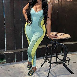 Spaghetti Strap Color Block Jumpsuit