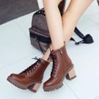 Chunky-heel Lace-up Short Boots