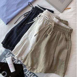 Striped Drawstring Linen Shorts