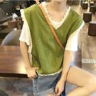 Sleeveless Lace Trim Knit Top Green - One Size