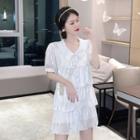 Short-sleeve Tiered Mini Dress White - One Size