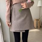 A-line Wool Blend Mini Wrap Skirt Cocoa - One Size
