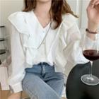 Long-sleeve V-neck Ruffle Blouse