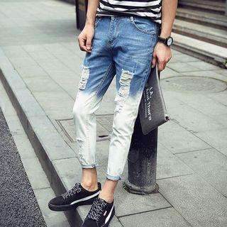 Gradient Distressed Cropped Jeans
