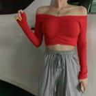 Long-sleeve Off-shoulder Crop T-shirt