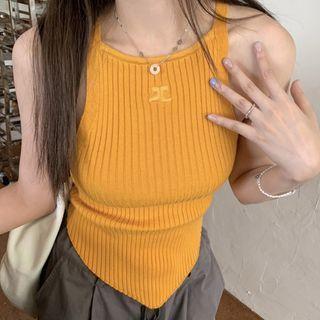 Halter-neck Asymmetrical Ribbed Top