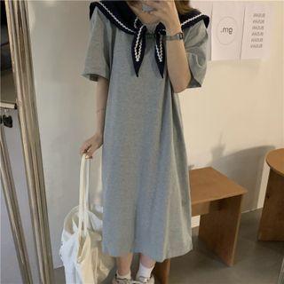 Short-sleeve Sailor Collar Midi T-shirt Dress