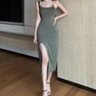 Sleeveless Slit-side Midi Sheath Dress As Shown In Figure - One Size