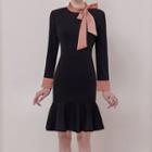 Long-sleeve Bow Accent Mermaid Dress