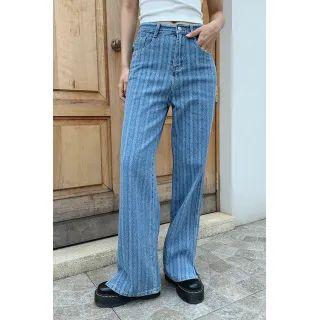 Slit-hem Stripe Loose-fit Jeans