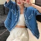 Short-sleeve Tassel Trim Denim Jacket