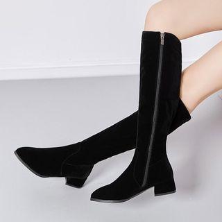 Suede Side Zipper Block Heel Tall Boots