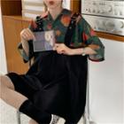Elbow-sleeve Floral Print Shirt / Buckled Wide-leg Jumper Shorts