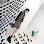 Houndstooth Tweed Button Vest / A-line Skirt