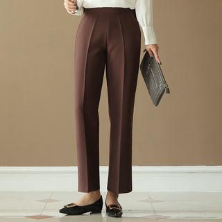 Band-waist Colored Straight-cut Dress Pants