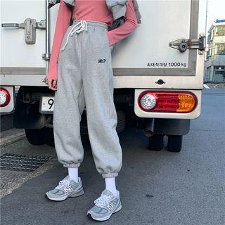 Drawstring Letter Embroidered Harem Pants