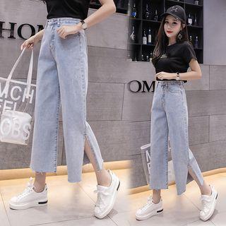 Slit Straight-cut Cropped Jeans