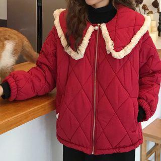 Cropped Peter Pan Collar Cardigan Red - One Size