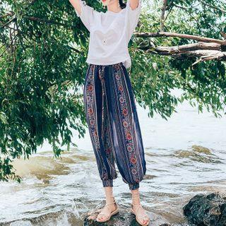 Set: Short-sleeve Blouse + Printed Harem Pants