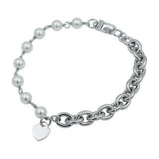 Heart-pendant Pearl Asymmetric Necklace One Size
