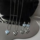 Checkerboard Pattern Heart Stud Earring / Necklace