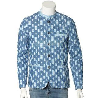 Long-sleeve Denim Mandarin Collar Jacket