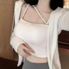 Plain Hooded Cardigan / Cropped Camisole Top / Leggings