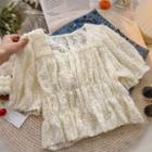 Short-sleeve Square-neck Blouse Almond - One Size