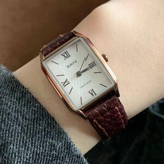 Faux Leather Rectangle Strap Watch A10 - Brown - One Size