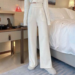 Plain High-waist Loose-fit Velvet Straight Fit Pants