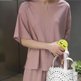 Set: Loose-fit T-shirt + Band-waist Wide-leg Pants