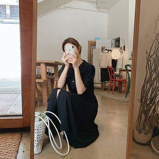 Slit-front Polo Shirtdress With Sash