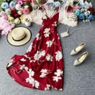 V-neck Floral Print Chiffon Sleeveless Dress