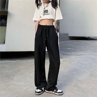 Drawstring Waist Embossed Wide-leg Pants