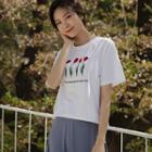 Letter Tulip-embroidered T-shirt
