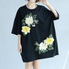 Flower-accent 3/4 Sleeve T-shirt Dress