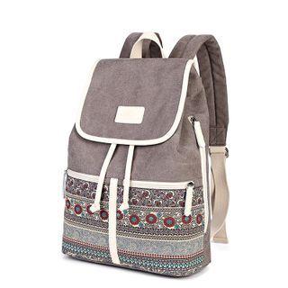Patterned Flap Drawstring Backpack