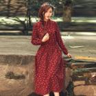 Corduroy Long Sleeve Frog Button Floral Maxi Dress