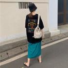 Loose-fit Printed T-shirt / Slited Midi Skirt