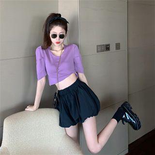 Cross-back Short-sleeve Cropped Knit Top