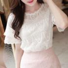 Layered-sleeve Scallop-edge Lace Top