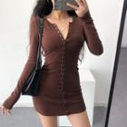 Plain Long-sleeve Slim-fit Mini Dress