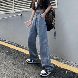 High-waist Side Pocket Straight Leg Jeans