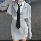 Cropped Blazer / Shirt / Tie / Mini Skirt / Set