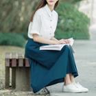 Plain Shirt / High Waist Midi A-line Skirt / Set