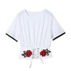 Lace-up Embroidered Short-sleeve T-shirt