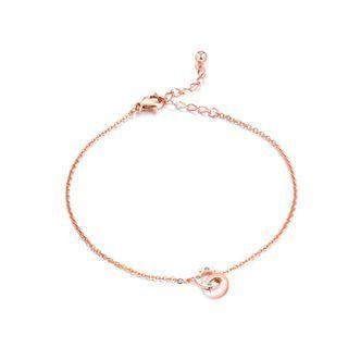 Simple And Fashion Plated Rose Gold Geometric Double Round 316l Stainless Steel Anklet With Cubic Zirconia Rose Gold - One Size
